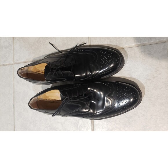 Johnston & Murphy Wingtip Shoes Black Leather 10 M Sheepskin Signature Series - Picture 2 of 6